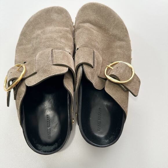 Isabel Marant Womens Suede Studded Mules Slip On Size 36 Olive Buckle Hardware - Picture 5 of 7